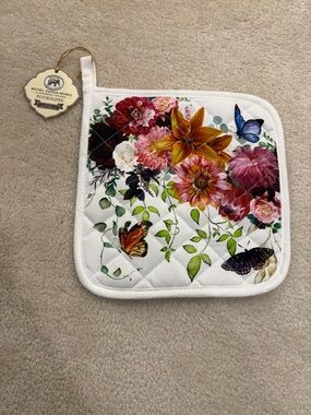 Michel Design Works White Floral & Butterfly Quilted Potholder